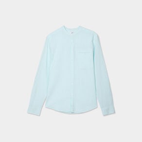chemise col mao lin melange bleu turquoise homme Chemise col mao lin mélangé bleu turquoise homme