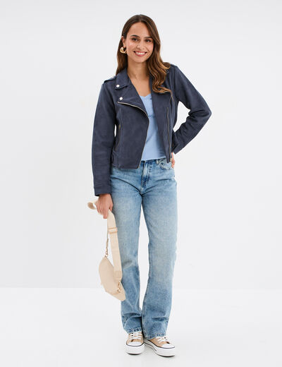 T-shirt col en V manches longues coton bleu clair femme