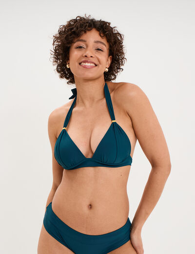 Haut de maillot de bain forme triangle bleu p&eacute;trole femme