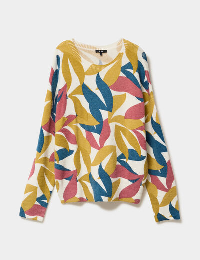 Pull col rond manches longues ecru femme