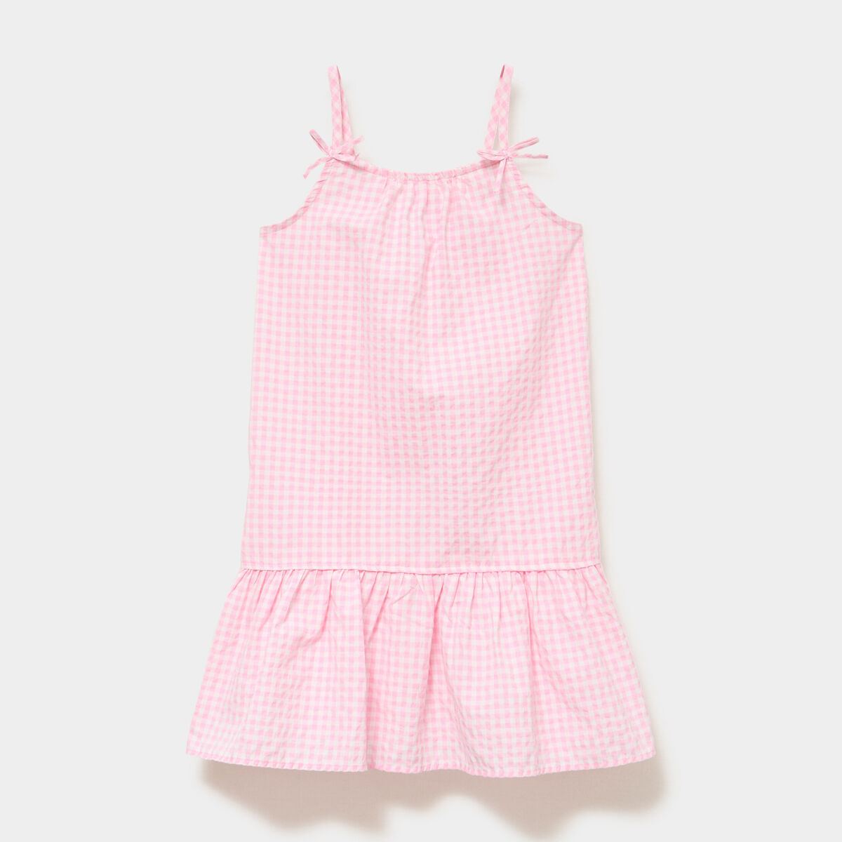 Robe courte &agrave; bretelles et volants rose fille