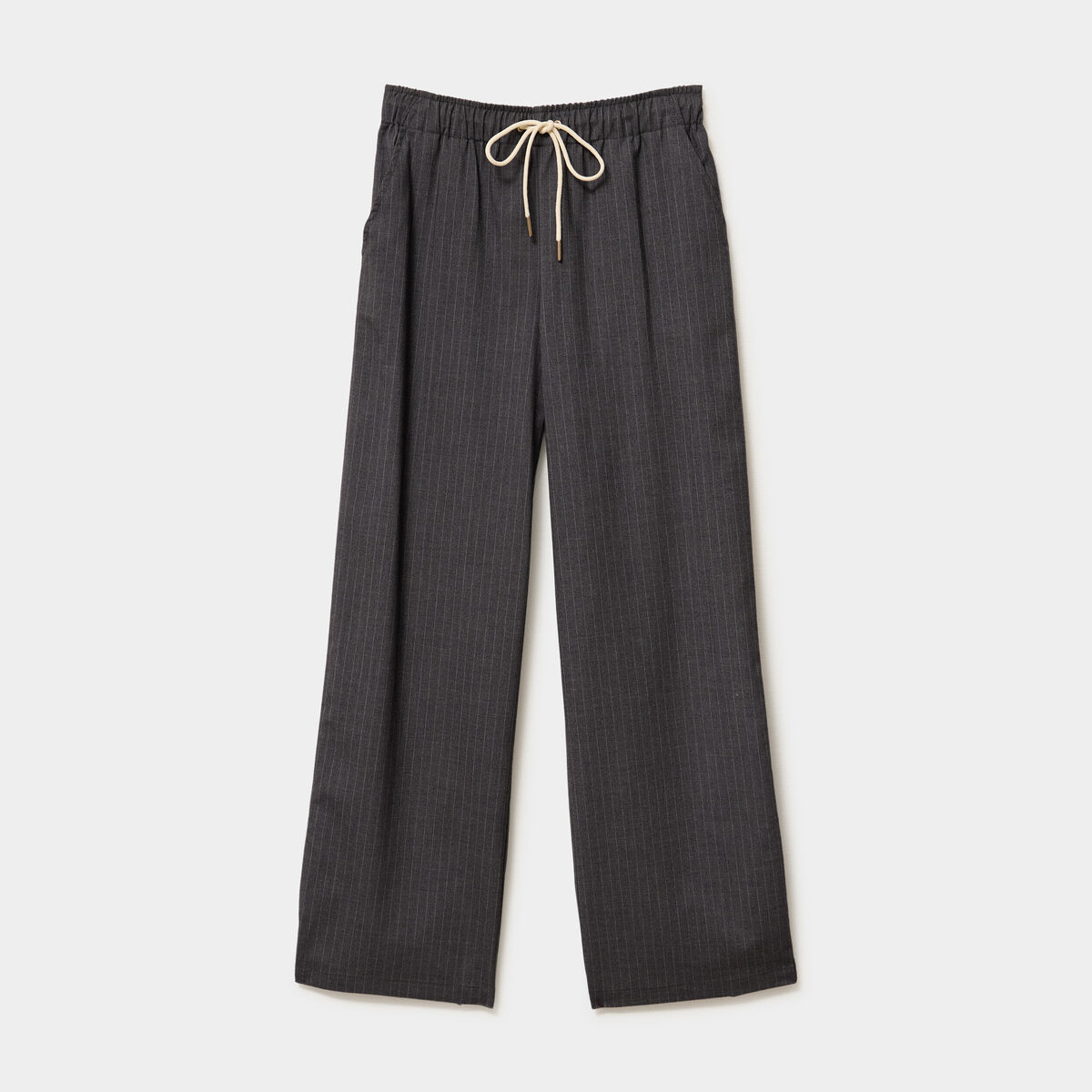 Pantalon fluide élastiqué bandes côtés gris foncé femme