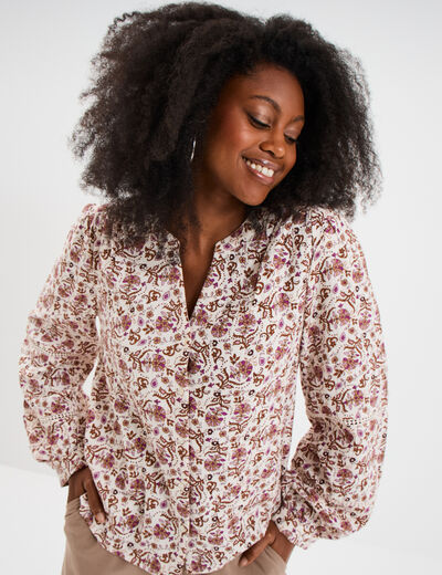 Blouse manches ballons coton blanc femme