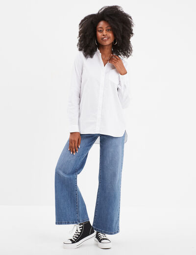 Chemise manches longues 1 poche coton blanc femme
