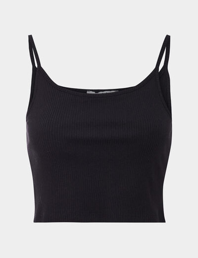 Débardeur cropped côtelé noir femme