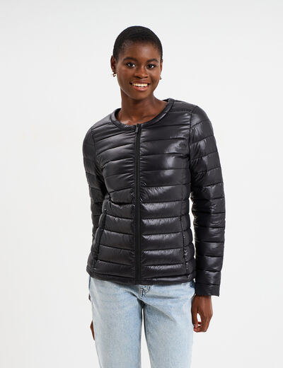 Doudoune col rond manches longues noir femme
