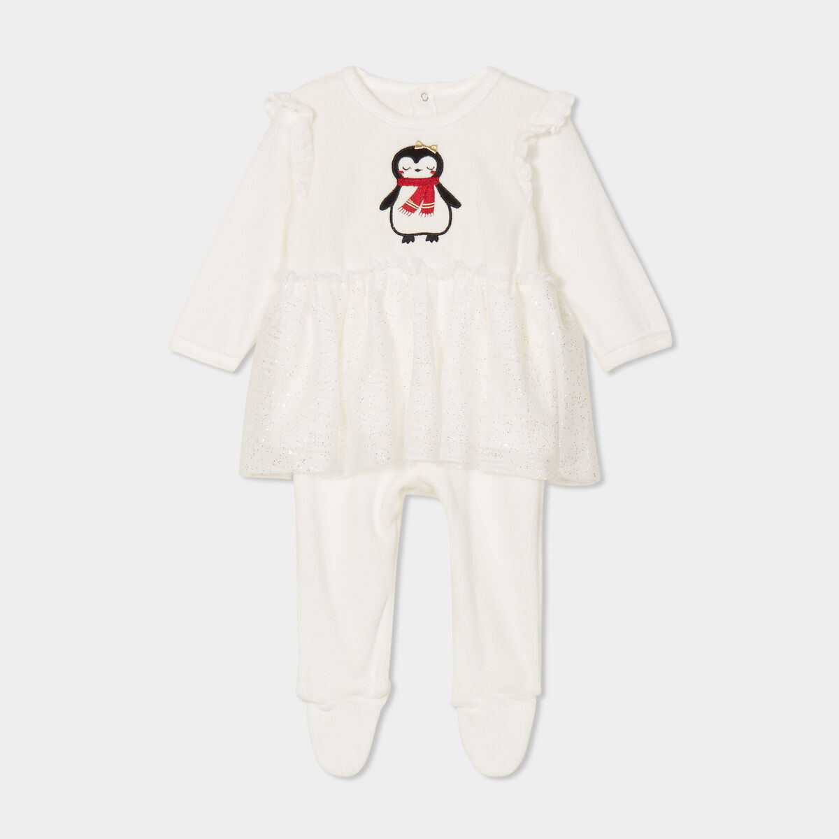 Dors-bien No&euml;l manches longues boutonn&eacute; ivoire b&eacute;b&eacute; fille