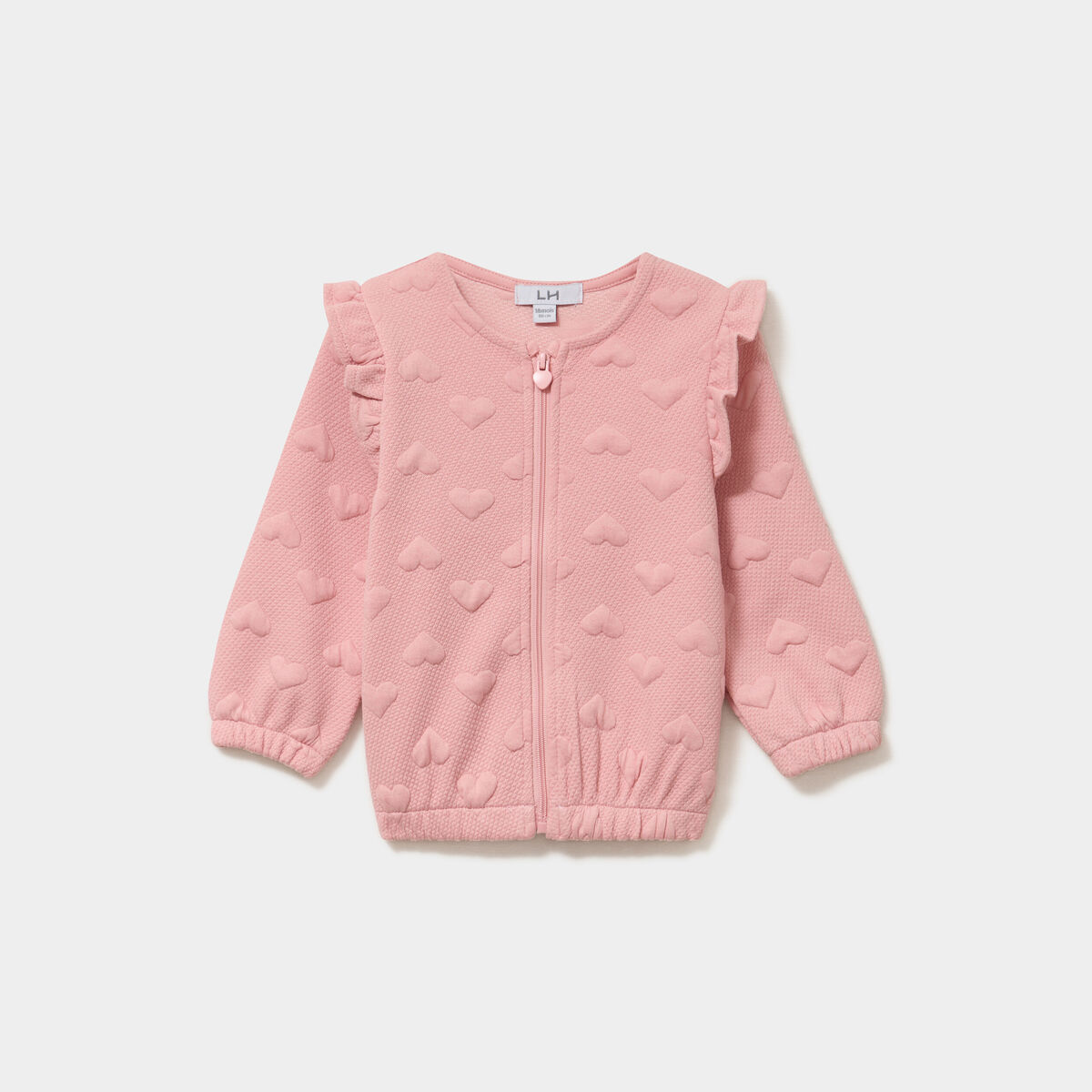 Gilet zipp&eacute; matelass&eacute; coeur &agrave; volants rose poudr&eacute;e b&eacute;b&eacute; fille