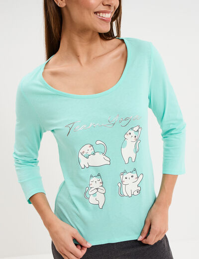 Ensemble pyjama corsaire et t-shirt bleu turquoise femme