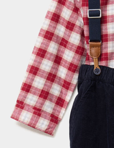 Ensemble chemise et pantalon bretelles rouge fonc&eacute; b&eacute;b&eacute; gar&ccedil;on