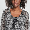 Blouse manches 3/4 détail laçage noir femme
