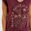 T-shirt coton col en V manches courtes violet fonc&eacute; femme