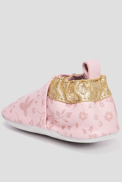 Bottillons en cuir à paillettes rose bébé fille