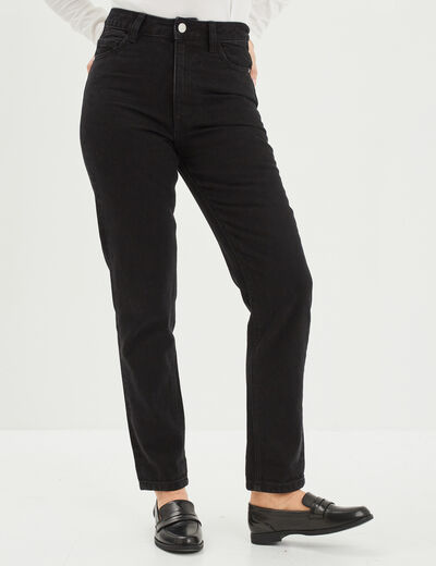 Jeans mom 7/8ème taille haute coton denim noir femme