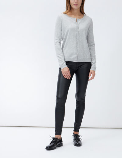 Gilet manches longues boutonné col rond gris femme