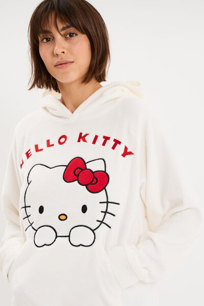 Sweat effet velours 1 poche Hello Kitty blanc femme
