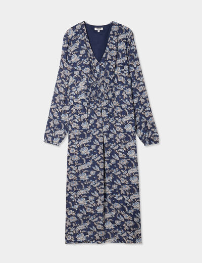 Robe longue fluide et &eacute;vas&eacute;e bleu marine femme