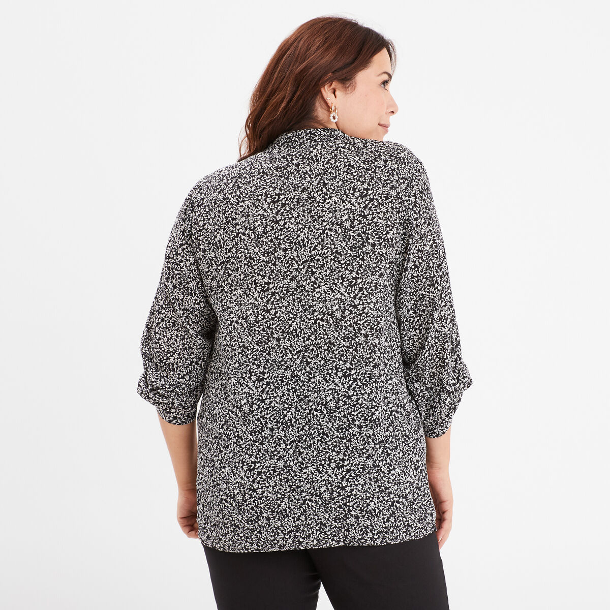 Blouse coupe droite manches 3/4 col en V noir femme grande taille