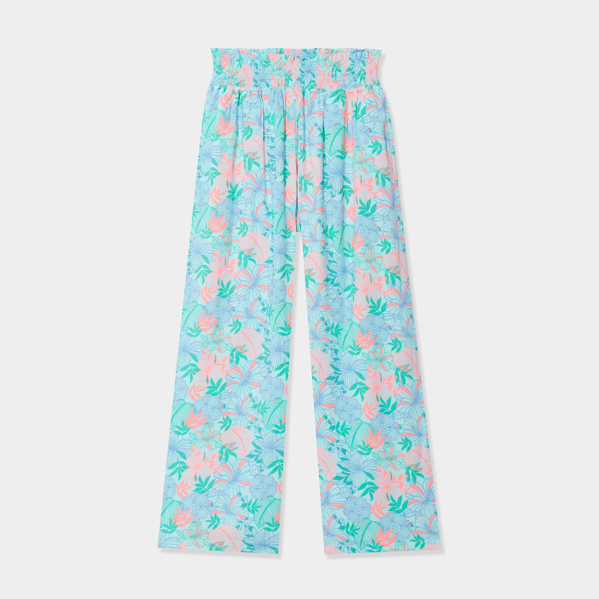 Pantalon smocké large fluide bleu clair fille