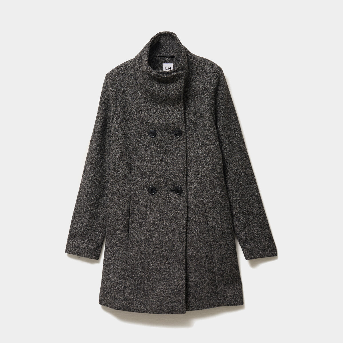 Manteau droit mi-long col montant doubl&eacute; gris fonc&eacute; femme