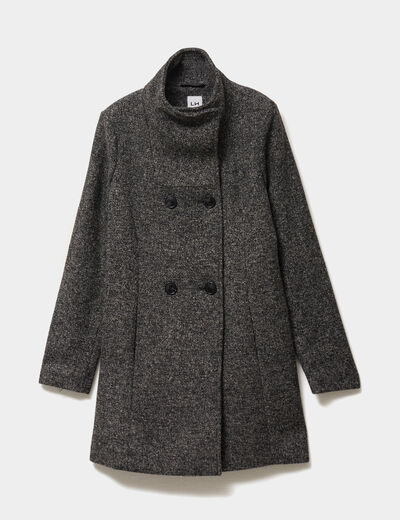 Manteau droit mi-long col montant doubl&eacute; gris fonc&eacute; femme