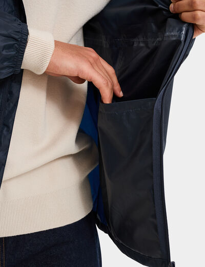 Veste coupe-vent imperm&eacute;able &agrave; capuche bleu marine mixte