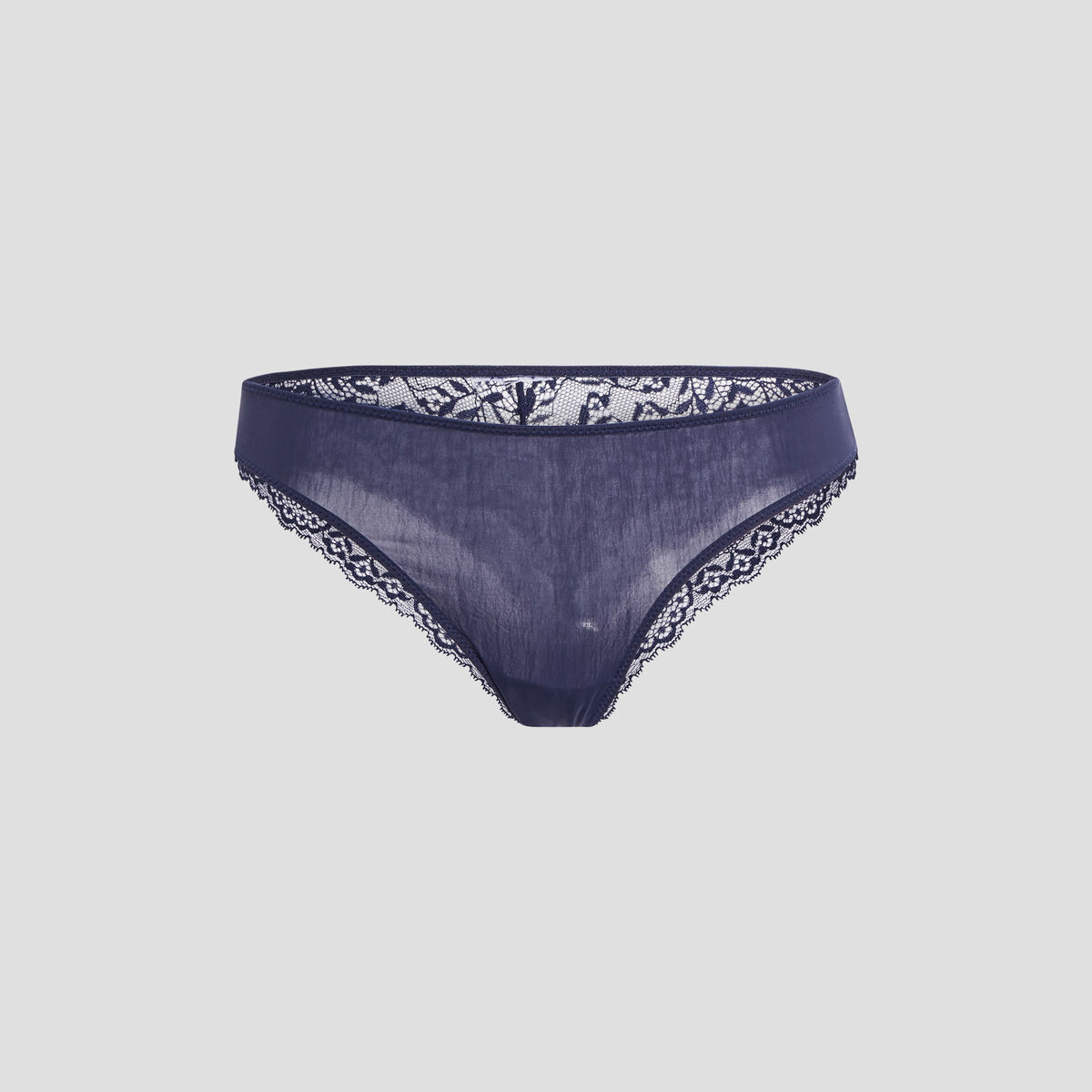 Tanga avec micro dentelle bleu marine femme