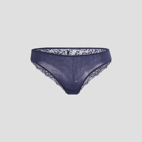 Tanga avec micro dentelle bleu marine femme