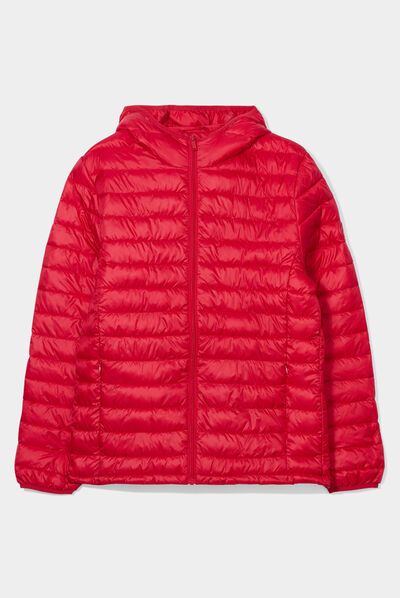 Doudoune légère droite à capuche rouge homme