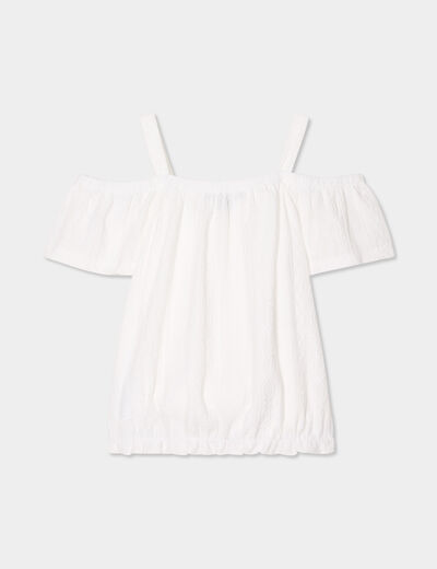Blouse col bardot bretelles et manches ivoire fille