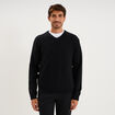 Pull droit col en V manches longues noir homme