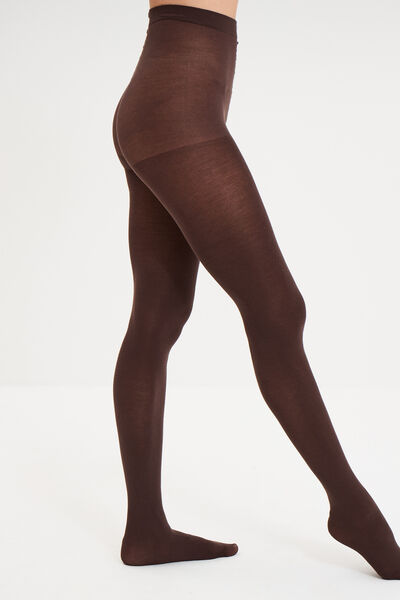 Collant thermique touch&eacute; doux marron fonc&eacute; femme