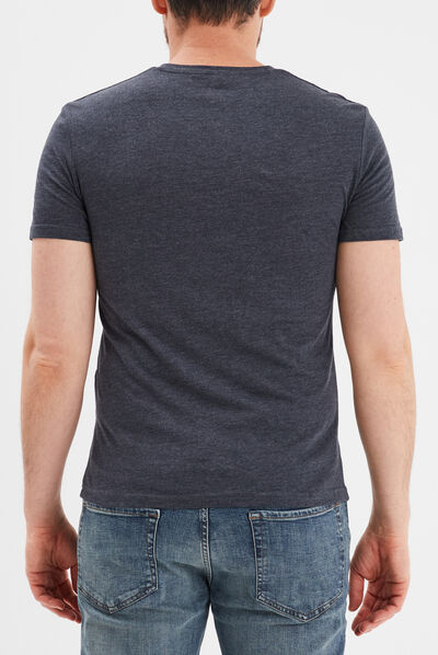 T-shirt droit col V bleu homme