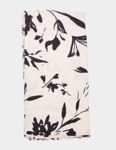 Foulard bords à franges courtes ivoire femme