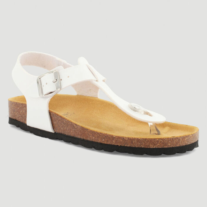 Sandales entre-doigt semelle liège femme blanc