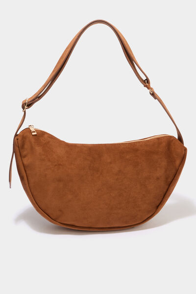 Sac banane effet su&eacute;dine camel femme