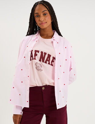 Chemise manches longues brod&eacute;e rose femme