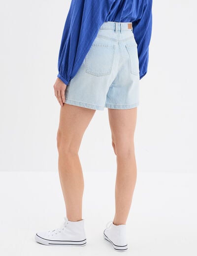Short mom en jean 5 poches coton denim bleach femme