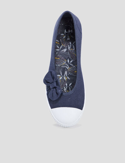 Ballerines en toile avec noeuds bleu marine femme