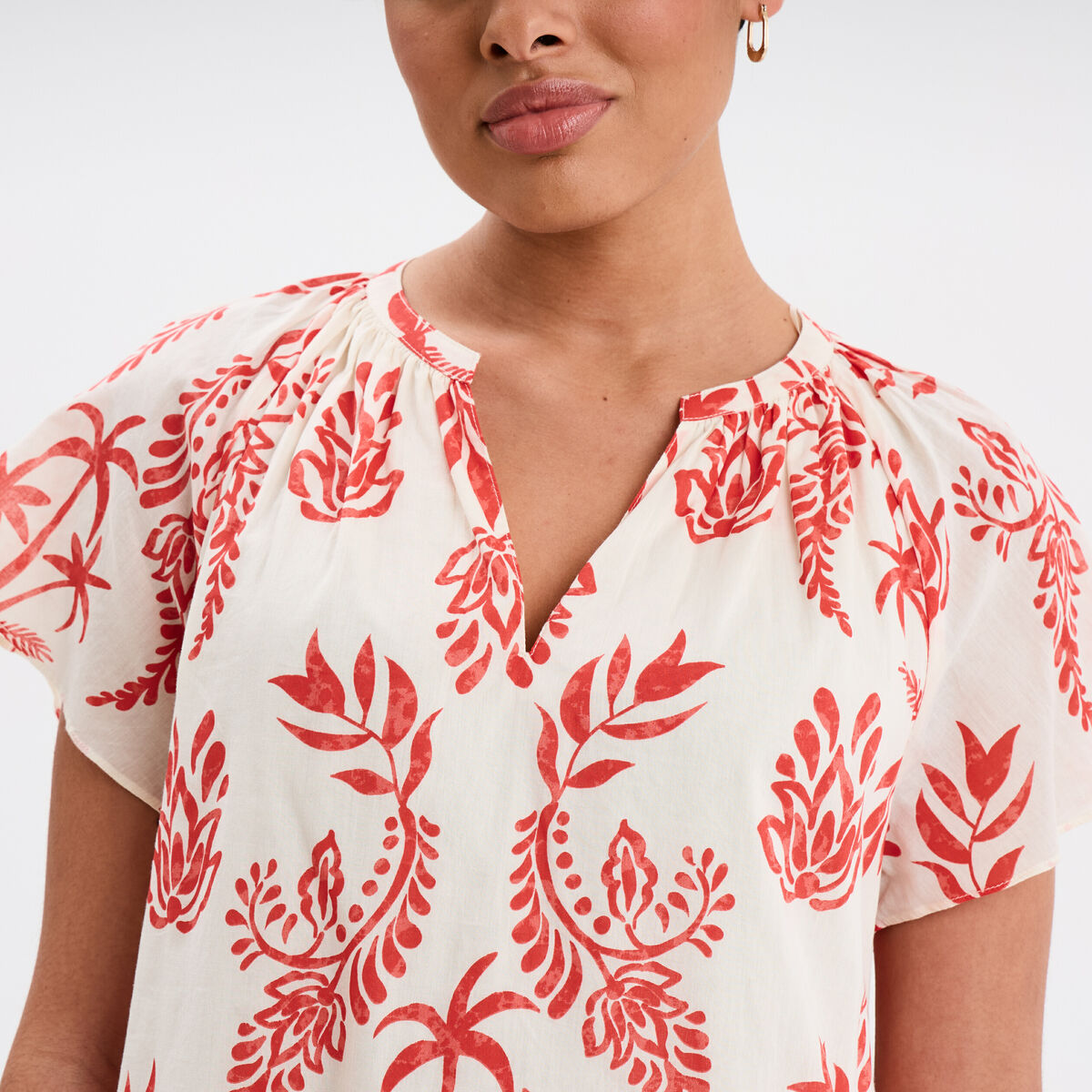 Robe trapèze manches papillons coton ecru femme