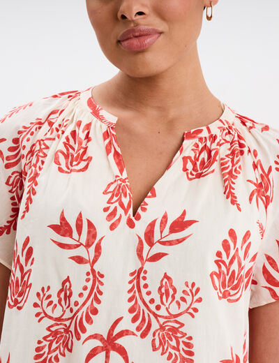 Robe trapèze manches papillons coton ecru femme
