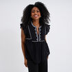 Blouse brodée à volants coton noir femme