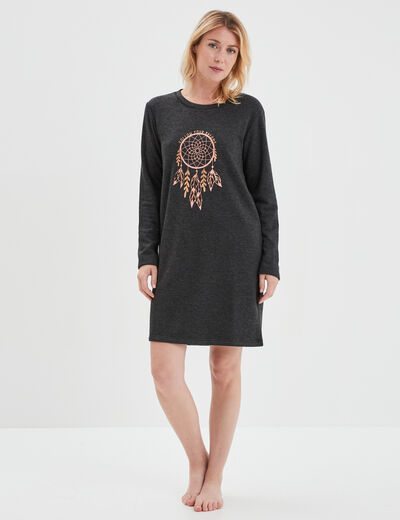 Chemise de nuit t-shirt col rond gris foncé femme