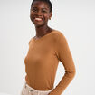 T-shirt col rond manches longues beige femme