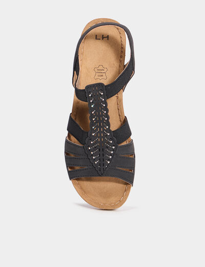 Sandales compensées pied large noir femme