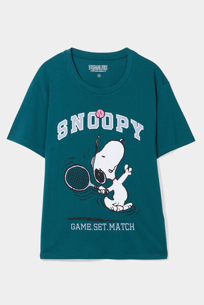 T-shirt manches courtes coton Snoopy vert femme