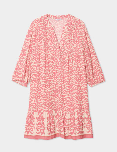 Robe chemise à volants manches 3/4 ecru femme grande taille