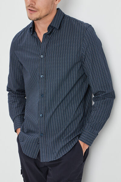 Chemise droite manches longues bleu homme
