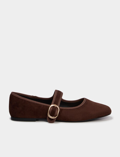 Ballerine femme su&eacute;dine &agrave; bride marron fonc&eacute; femme