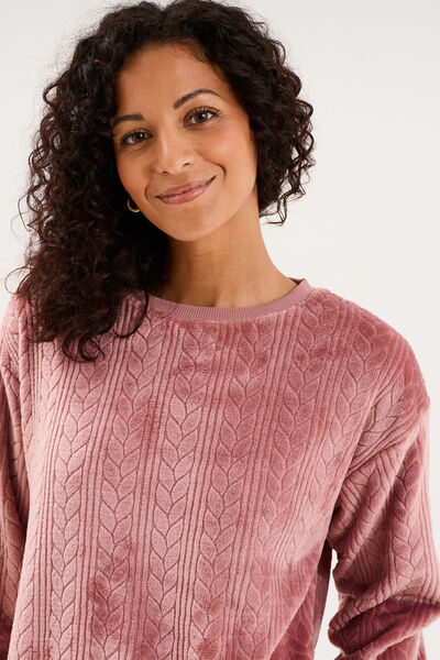 Haut de pyjama sweat polaire torsad&eacute; rose framboise femme